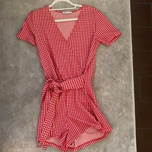 Zara - Red Checkered Wrap Romper